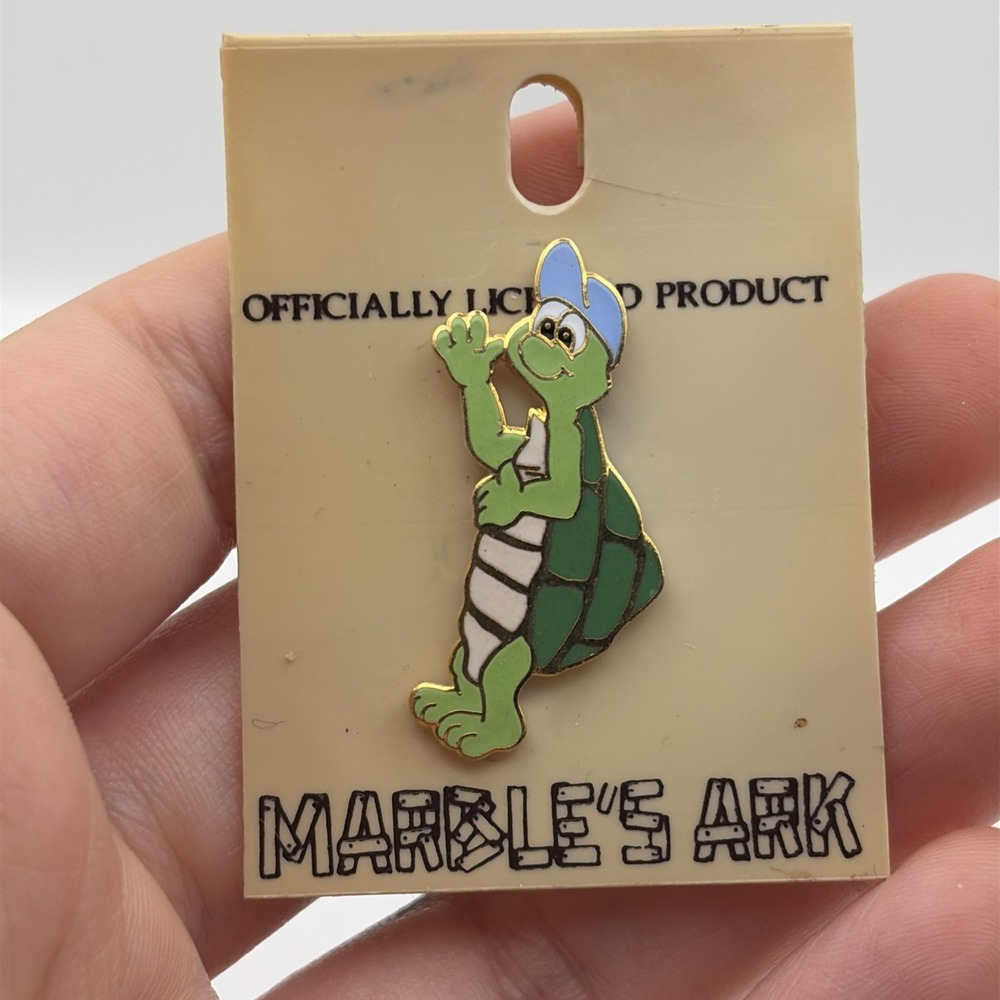 Vintage Marble's Ark Turtle Waving Cartoon Cute Lapel Hat Pin